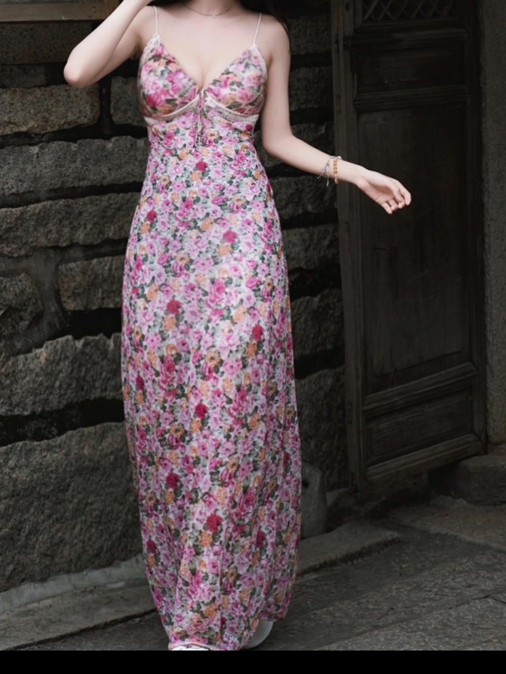 Princess Polly Floral Spaghetti-Strap Maxi Dress in Pink